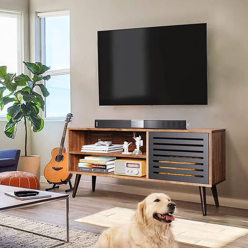 Soporte de TV retro para TV, mesa de consola de TV y soporte de TV de centro de entretenimiento con estante ajustable para sala de estar