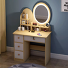 Espejo de tocador moderno de MDF, tocador con espejo, mesa de maquillaje, cómoda con cajones de madera, espejo redondo y luz