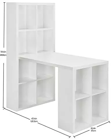 Mesa consola en forma de H para sala de estar, escritorio 2+1 con un cubo de estantería Hutch