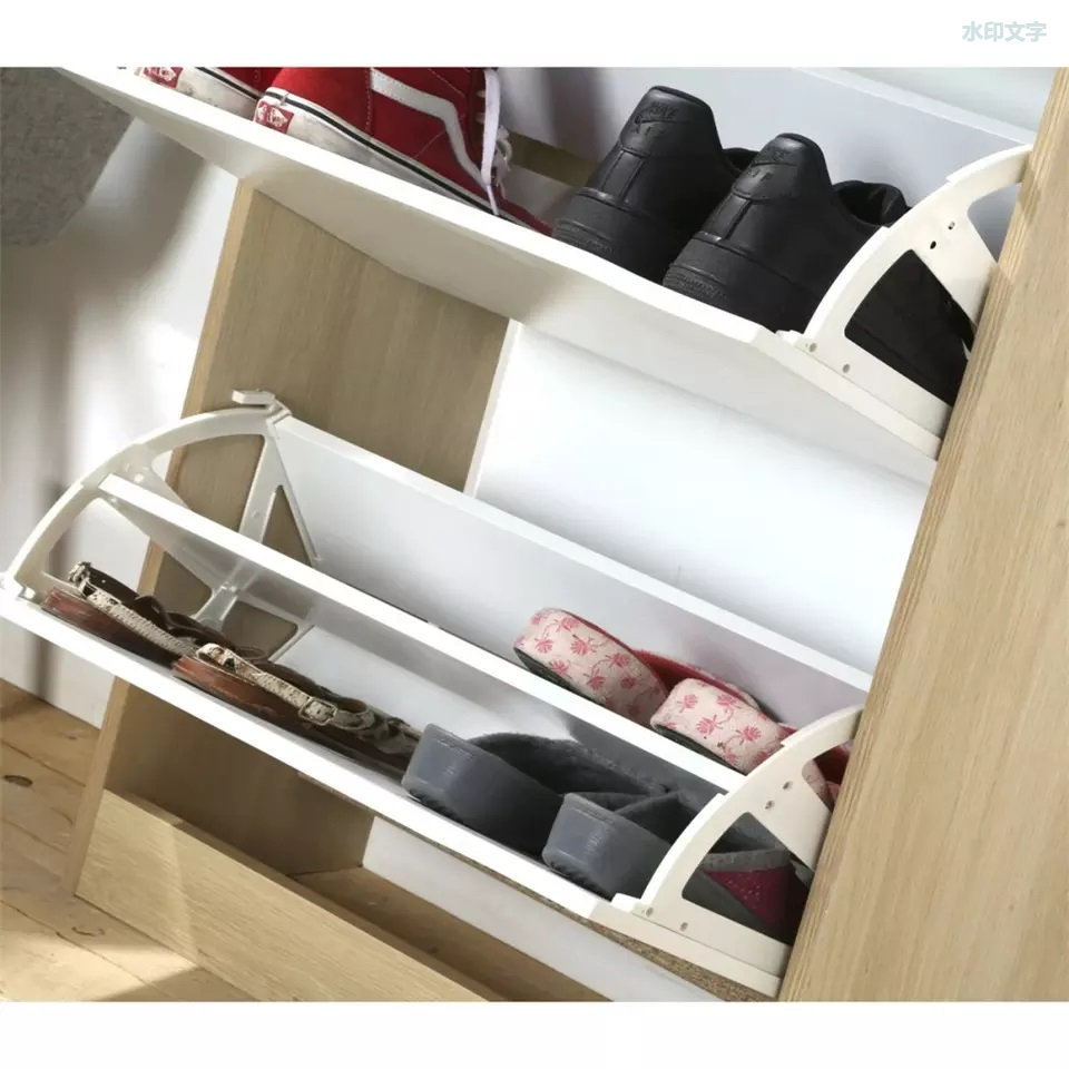 Zapatero pequeño de dos capas, hermoso diseño blanco de buena calidad, estante de madera para zapatos para el hogar