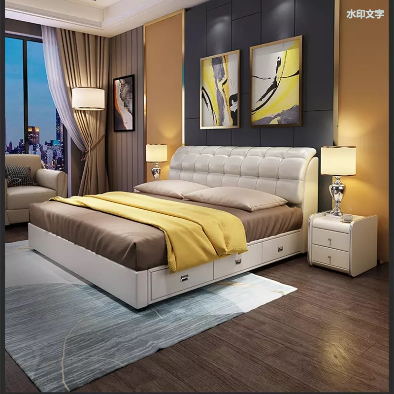 Cama tamaño Queen suave de diseño Simple, muebles de cama doble de cuero de 1,8 M, almacenamiento de muebles de cama multifunción de madera maciza