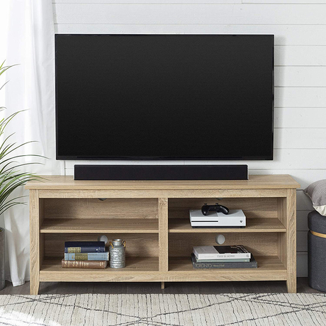 Soporte de TV clásico de madera con 4 cubículos para televisores de hasta 65 pulgadas, 58 pulgadas, muebles de sala de estar modernos