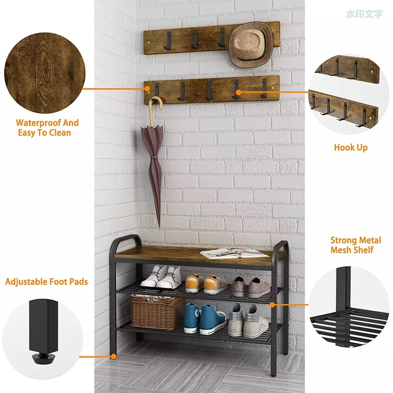 Zapatero de madera para el hogar coreano, muestra de porche, Banco de zapatos, perchero, conjunto de zapatero para exteriores con gancho