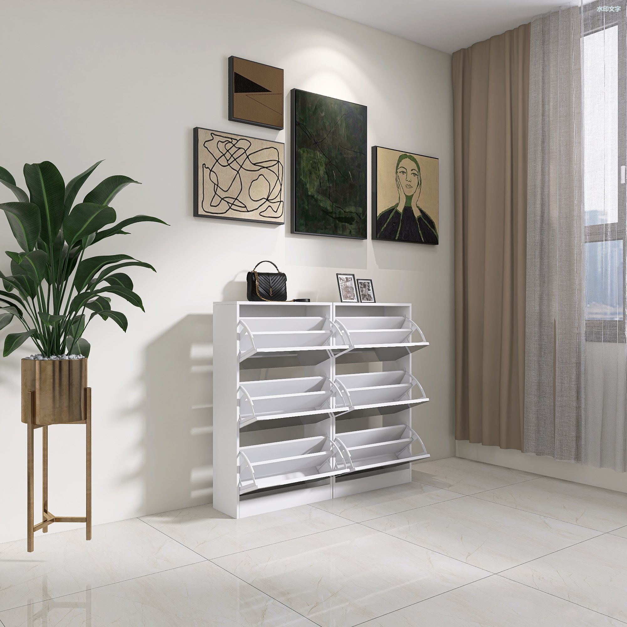 Zapatero y gabinete plegables verticales de tres capas, muebles de sala de estar para el hogar, precio al por mayor, de alta calidad, con espejo