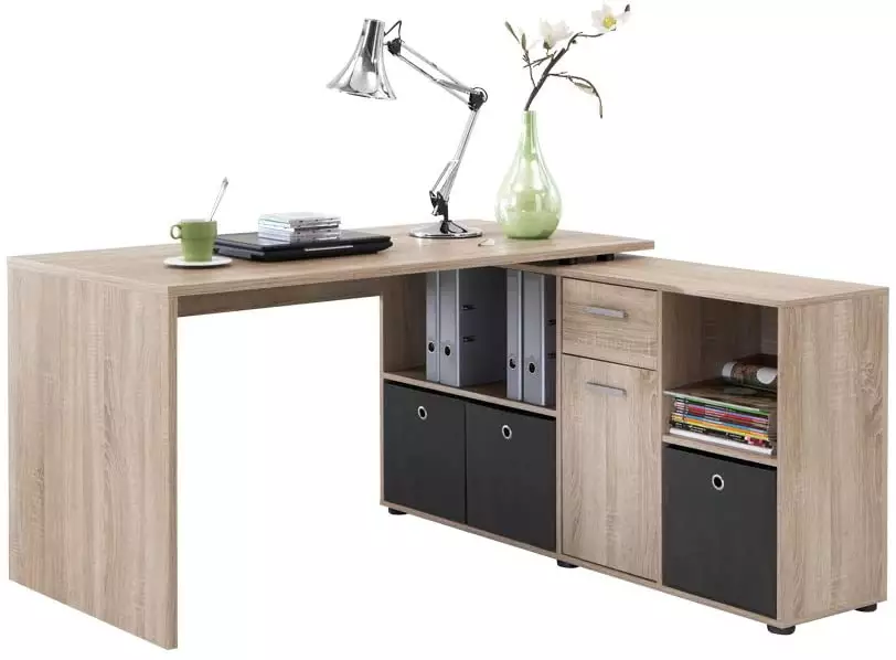 Mesa de estudio moderna, escritorio para ordenador con estante para gabinete, escritorio de oficina individual para el hogar